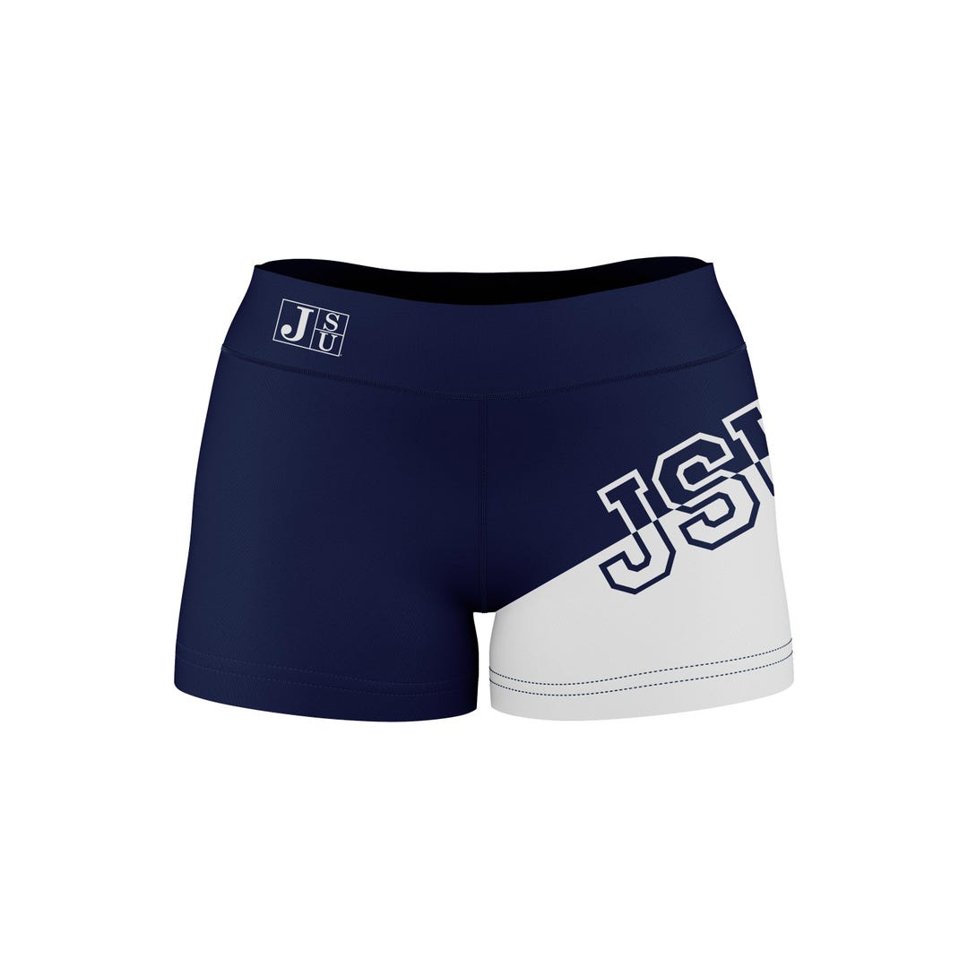 Jackson State Tigers JSU Vive La Fete Game Day Collegiate Leg Color Block  Women Navy White Optimum Yoga Short