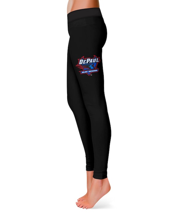 Depaul Blue Demons Vive La Fete Game Day Collegiate Large Logo on Thigh  Women's Black Yoga Leggings 2.5 Waist Tights 
