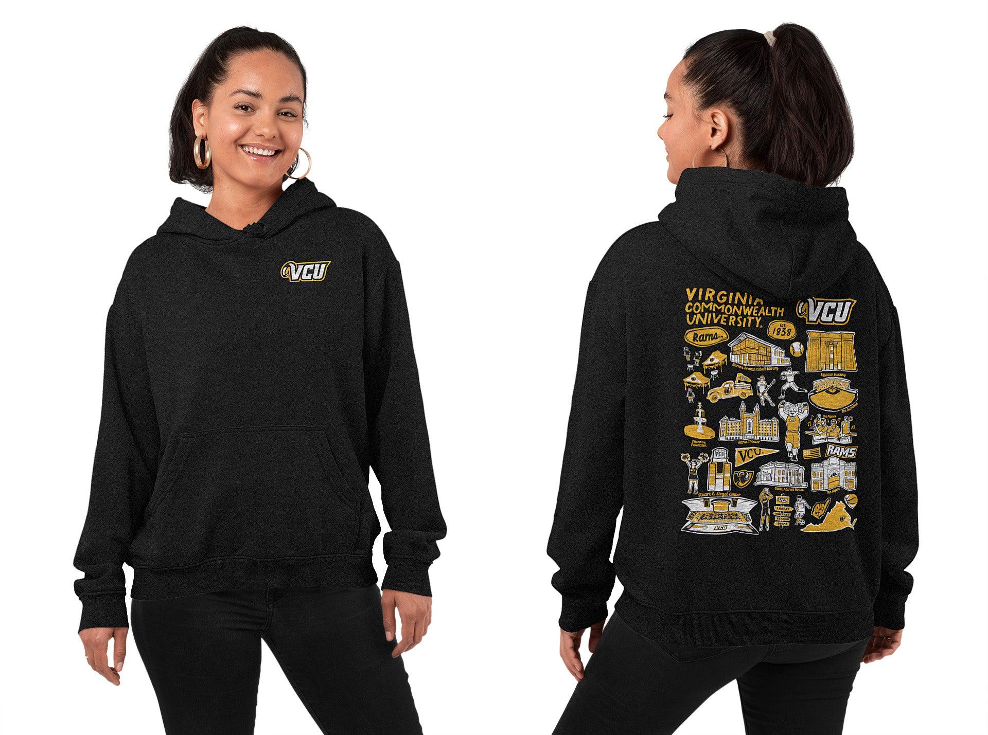 VCU Rams Virginia Commonwealth U Hand Sketched Artwork Cotton Fleece Women Hoodie