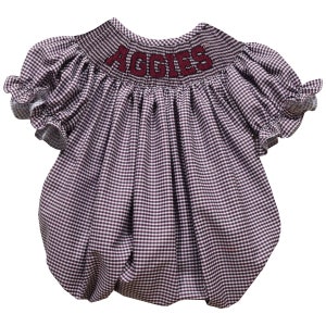 Texas AM Aggies Smocked Maroon Gingham Short Sleeve Girls Bubble