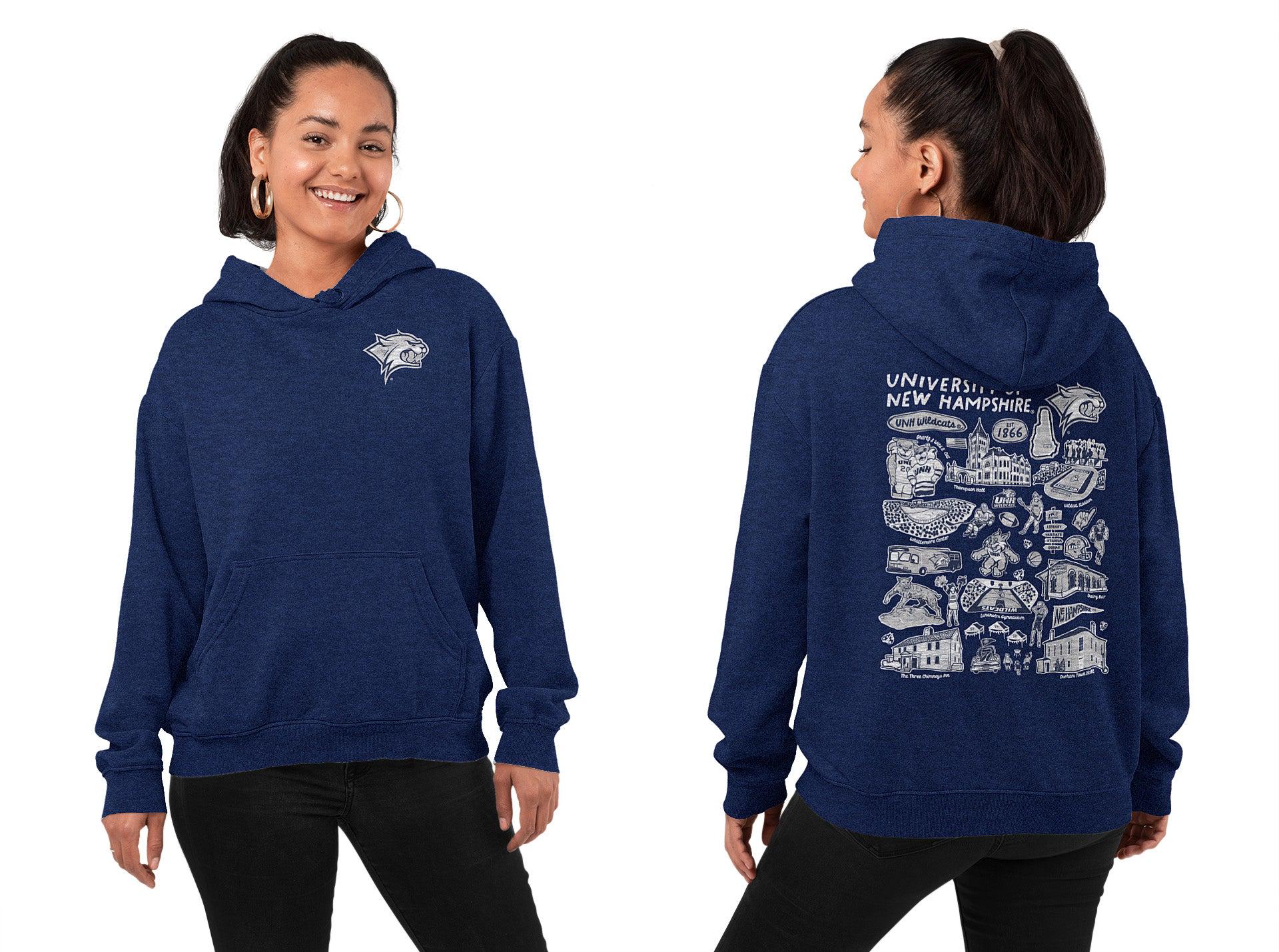 New Hampshire Wildcats UNH Hand Sketched Artwork Cotton Fleece Women Hoodie