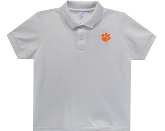 Clemson Embroidered White Polo Box 