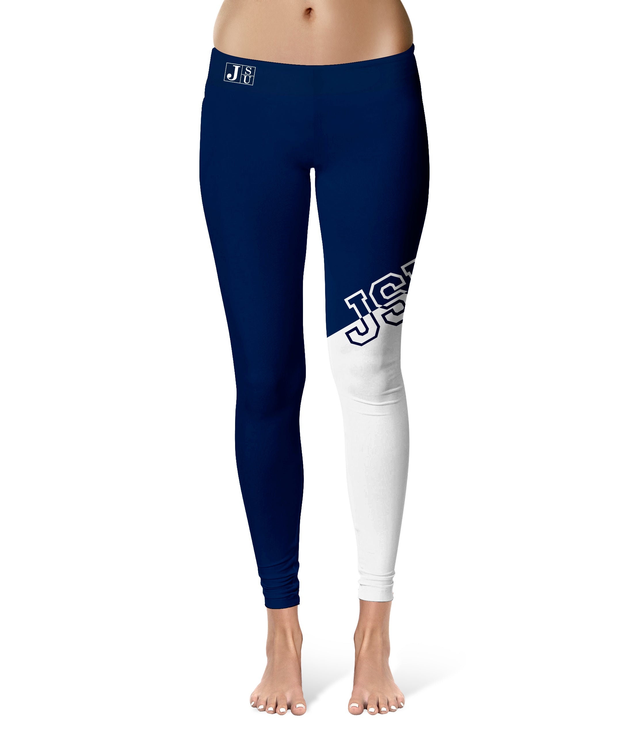 Jackson State Tigers JSU Vive la Fete Game Day Collegiate Leg Color Block Women's Blue White Yoga Leggings