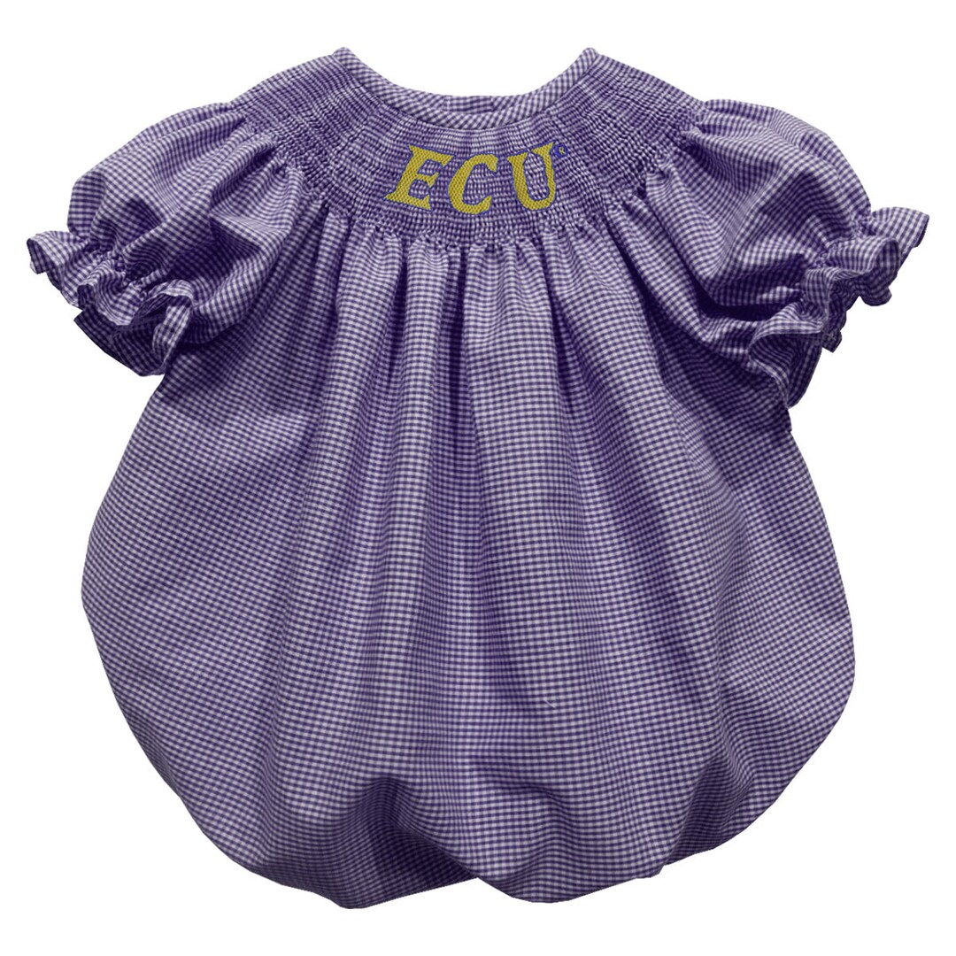 East Carolina Pirates Smocked Purple Gingham Short Sleeve