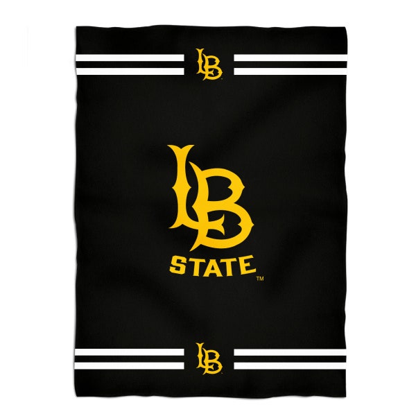 Cal State Long Beach 49ers Vive La Fete Game Day Soft Premium Fleece Black Throw Blanket 40" x 58" Logo and Stripes