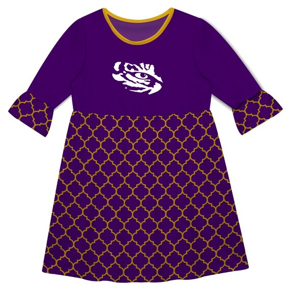 LSU Quatrefoil Purple Amy Dress Three Quarter Sleeve - Etsy