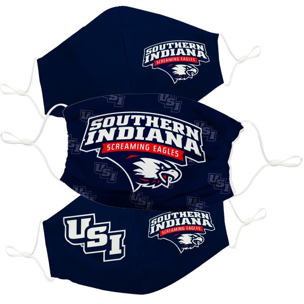 Southern Indiana Screaming Eagles USI Face Mask Blue Set of Three