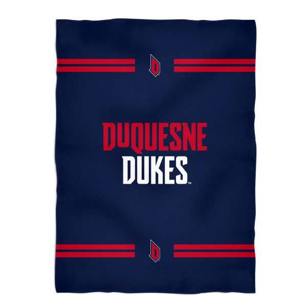 Duquesne Dukes Vive La Fete Game Day Soft Premium Fleece Blue Throw Blanket 40" x 58" Logo and Stripes