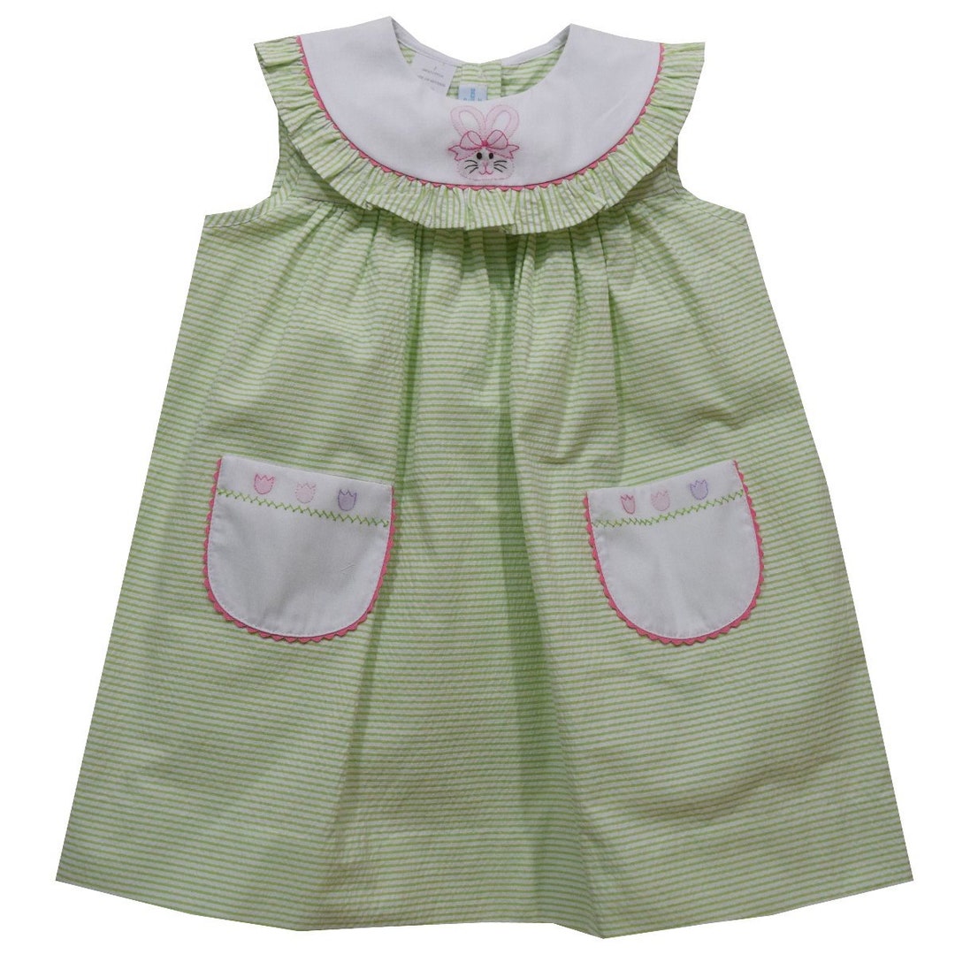 Claire & Charlie Girls Green Stripe Seersucker Sun Dress - Golf Cart main image 0