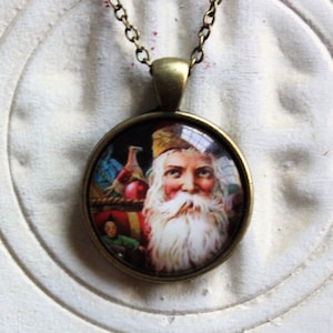 Father Christmas Necklace, Santa Jewelry, St. Nicholas Necklace, Old-World Santa Necklace, Glass Pendant Necklace
