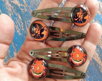Halloween-haarspeldjesset: pompoenglas cabochon drukknopen