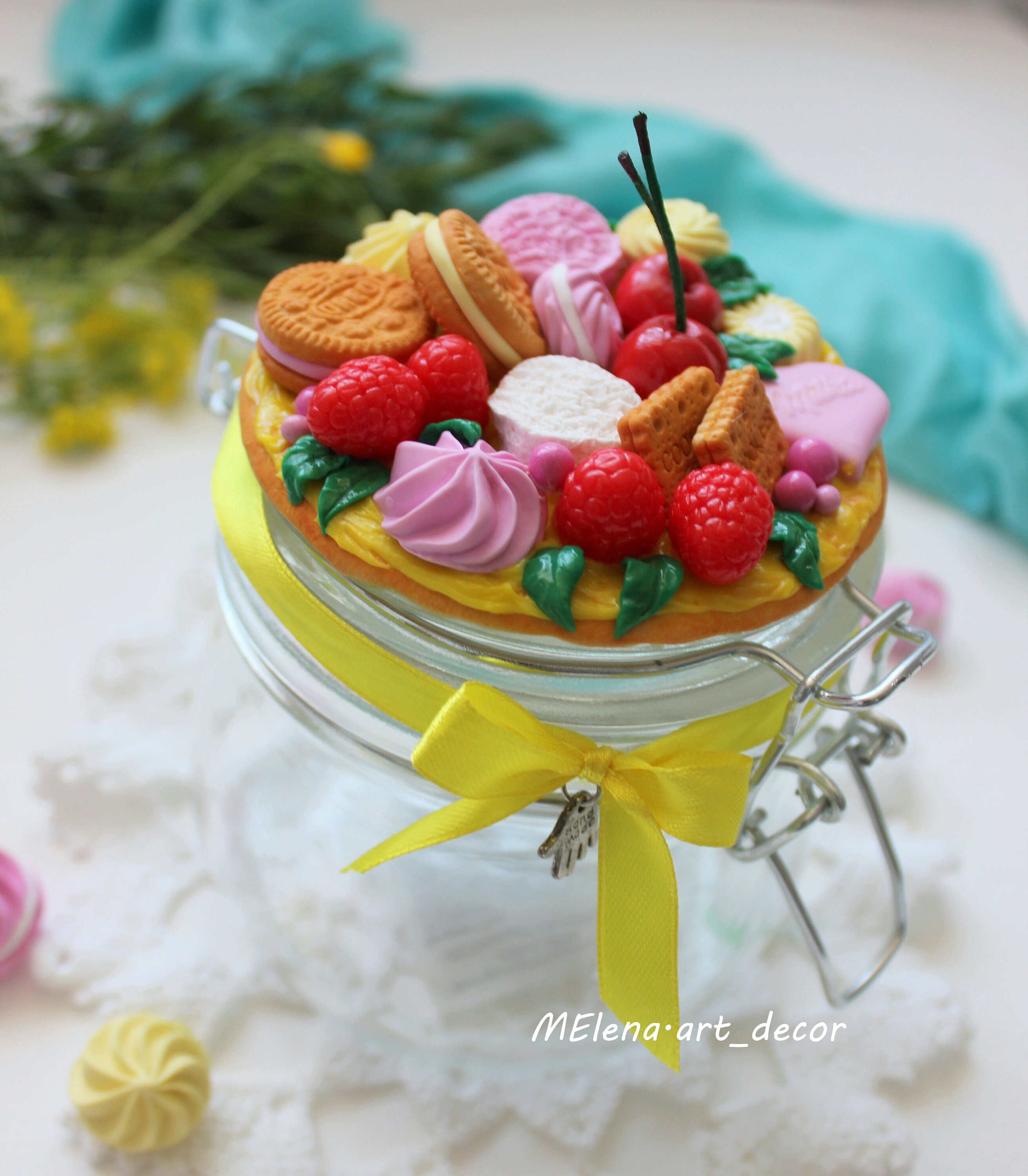 Stash jar for storage with polymer clay decor Cookie jar for Etsy