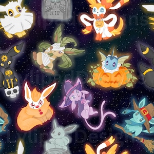3 PACK BUNDLE Anime Cat Halloween Seamless Patterns and PNG- Digital Download
