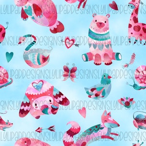 Valentine Animals Seamless Pattern - Digital Download