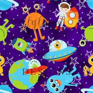 BUNDLE - Friendly Space Aliens Seamless Patterns and PNG - Digital Download