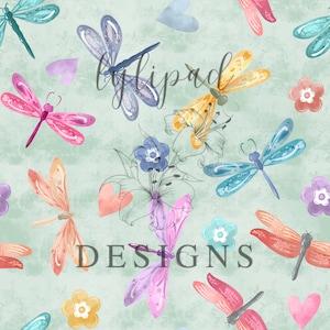 Sweet Spring Dragonfly Seamless Pattern - Digital Download