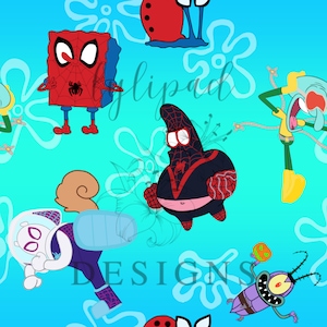 Spongey and His Amazing Friends Seamless Pattern Digital Download