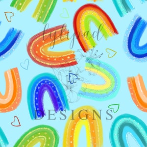 Bright Fun Rainbows on Blue Background Seamless Pattern - Digital Download