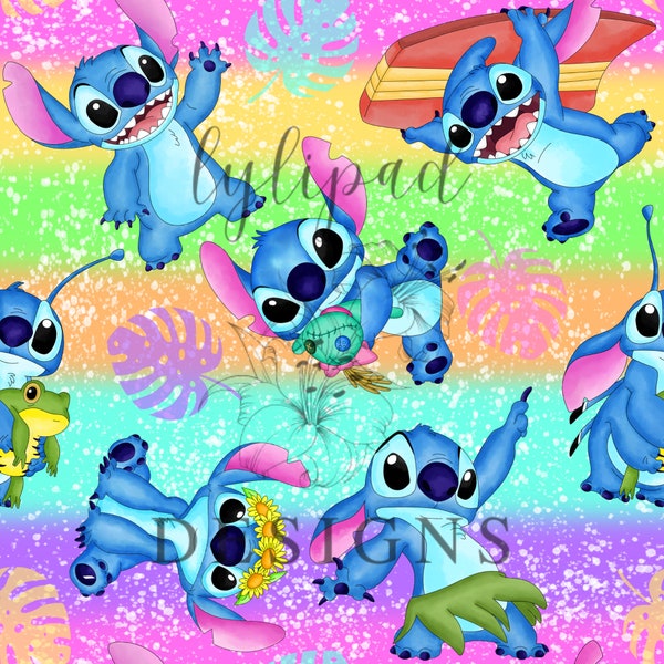 Rainbow Friendly Blue Alien Seamless Pattern- Digital Download