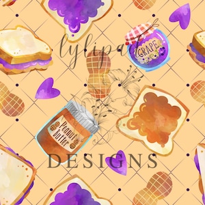 Tan Peanut Butter and Jelly Seamless Pattern  - Digital Download