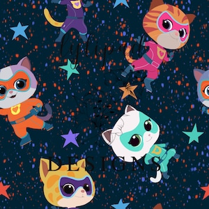 Hero Kitties Super Cats Blue Seamless Pattern - Digital Download