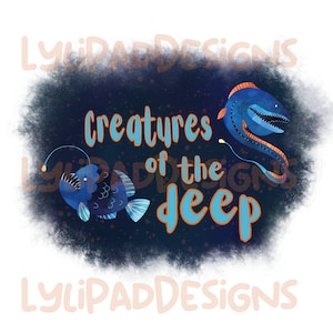 Deep Sea Creatures  Seamless Pattern - Digital Download