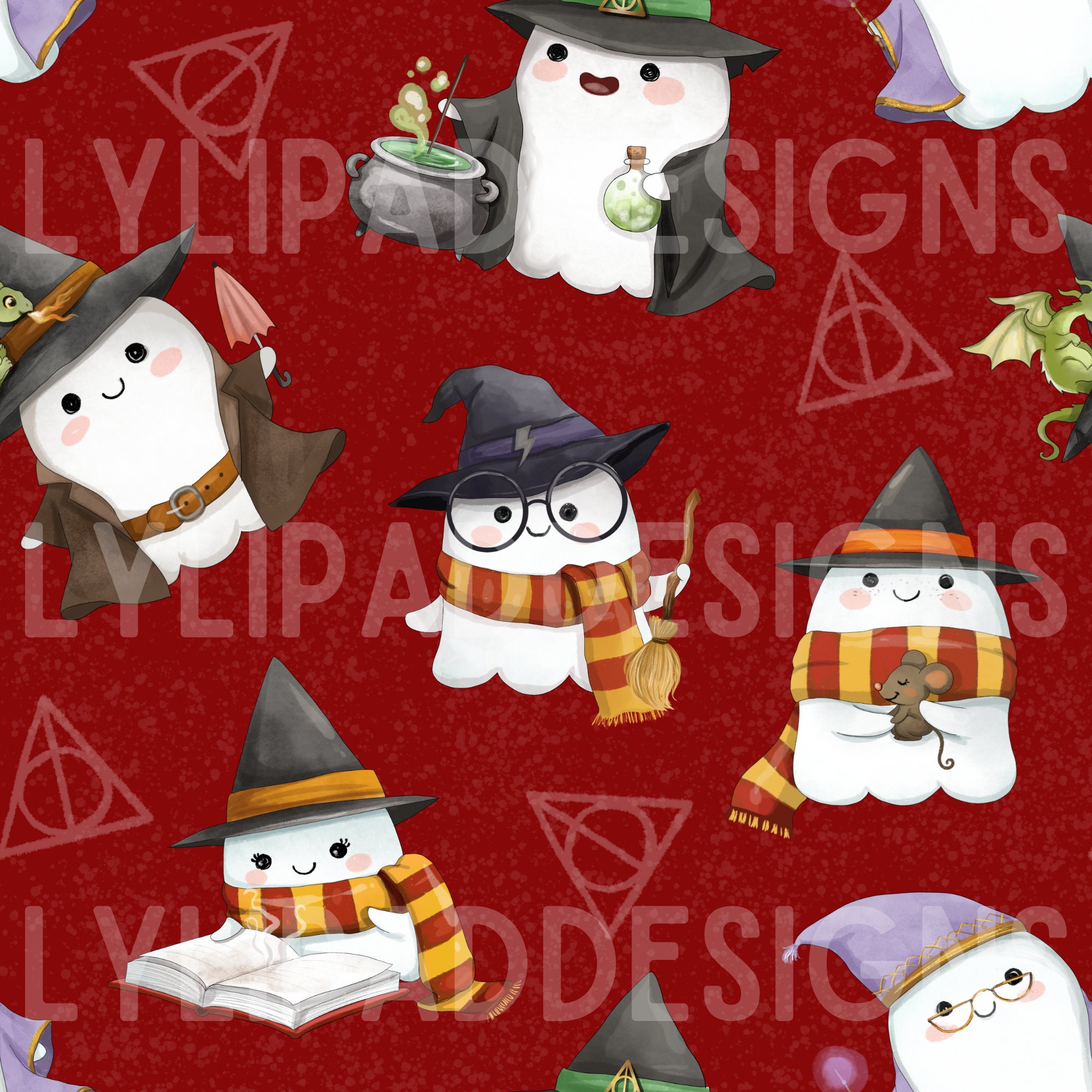Wizard Ghosts Seamless Pattern - Digital Download