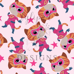 Hero Kitties Super Cats Pink Cat Seamless Design - Digital Download