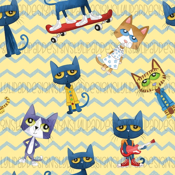 Friendly Cat Seamless Pattern- Digital Download