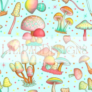 Bright Fun Mushrooms Seamless Pattern - Digital Download