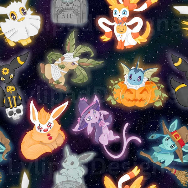 Halloween Anime Cat Seamless Pattern- Digital Download