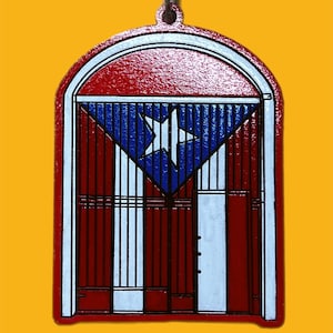 Old San Juan, Puerto Rico Flag Mural on Garage doors - Wood Ornament