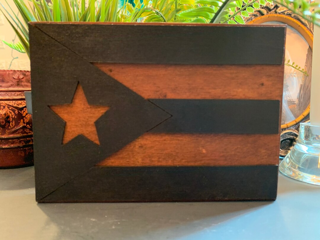 5 X 7 Black Puerto Rican Flag on Walnut Colored Pinewood Panel Board Etsy