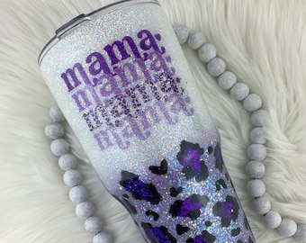 Purple Leopard Glitter Tumbler: Personalized Mom Gift