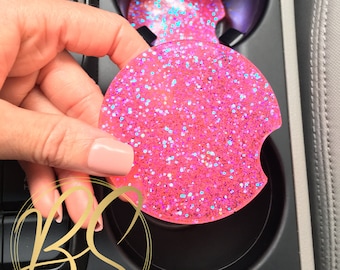 Barbie Pink Glitter Car Coaster Set: Sparkly Resin Car Accessories