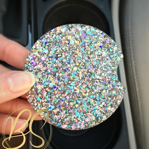 Set di sottobicchieri per auto con glitter scintillanti: sottobicchieri in resina color argento paffuto