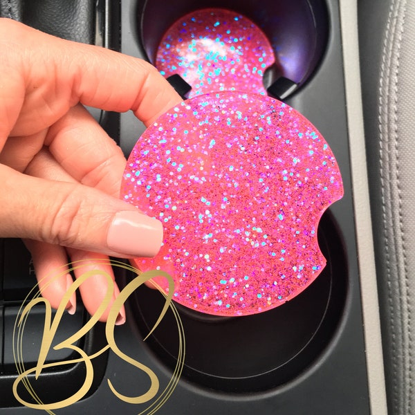 Glitter Car Cupholder Coasters, Car Accessories, Glitter Coaster, Car Cupholder, Two Piece Set, Gifts for Her, New Car Present, hot pink