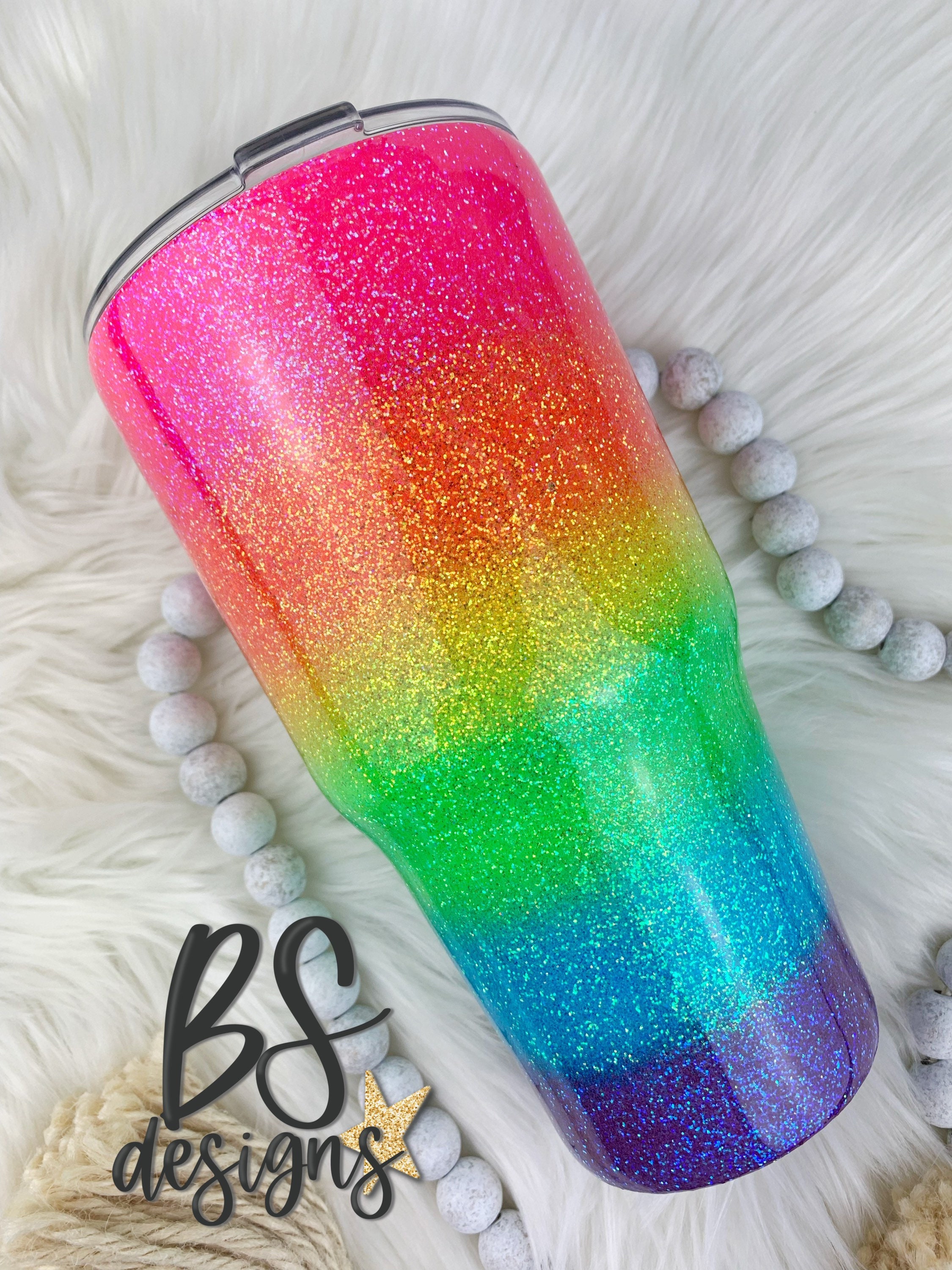 Neon Rainbow Glitter Ombre Tumbler: Personalized Epoxy Cup