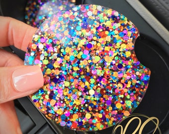 Glitter Car Coasters, Car Accessories, Glittered Coaster Set, Car Cupholder, Coaster Set, Car Gadgets, Cute Car Accessories, Rainbow Coaster