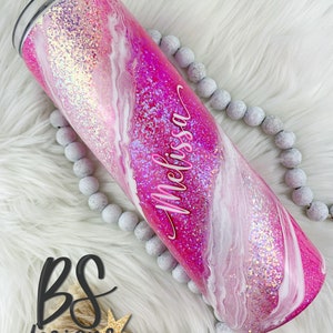 Pink Glitter Tumber, Tumbler with Straw, Epoxy Tumbler, Glitter Cup, Personalized Tumbler, Custom Epoxy Tumbler
