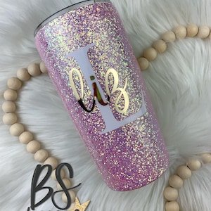 Pink Glitter Tumbler with Straw: Personalized Epoxy Cup