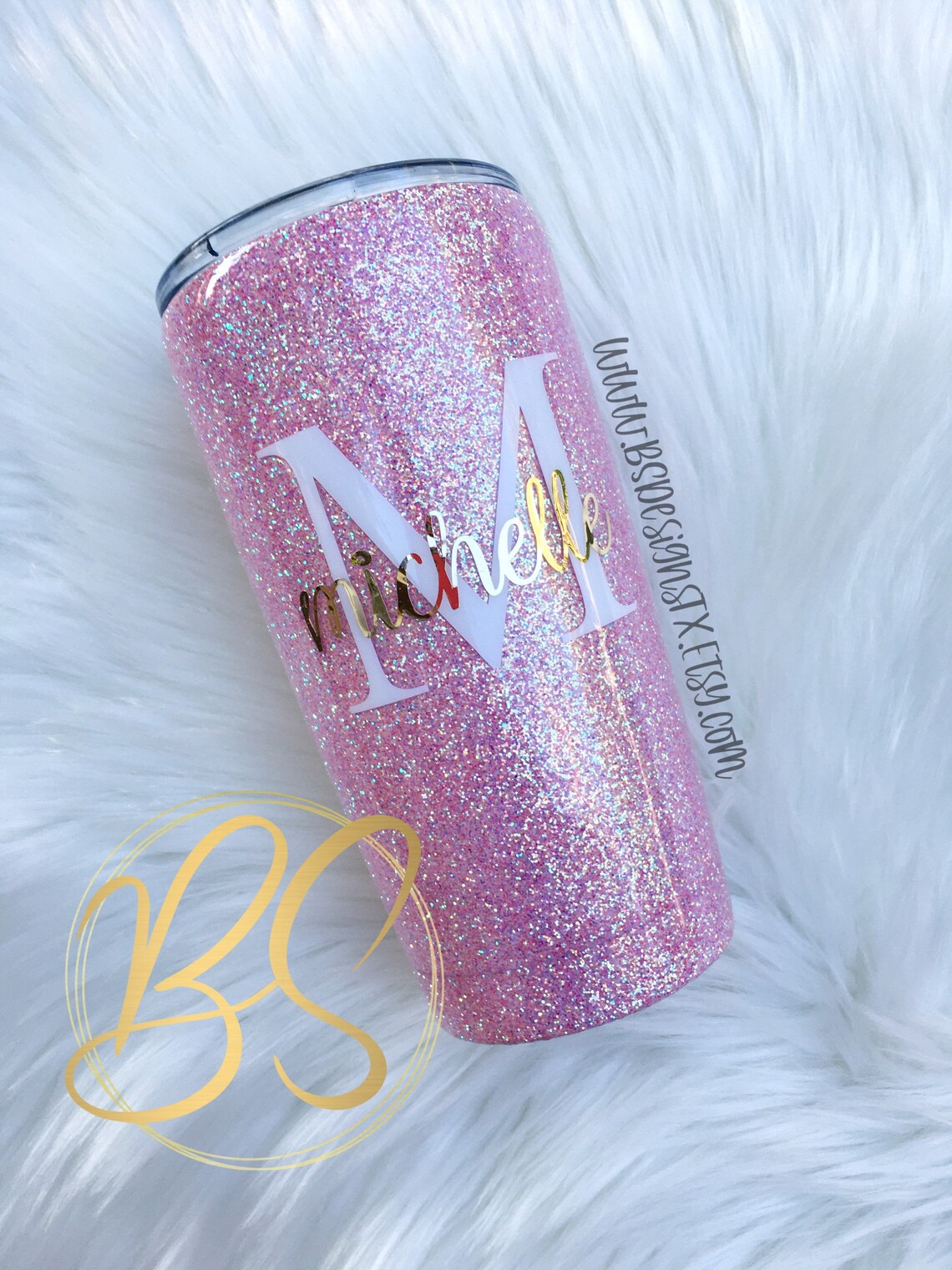 Pink Glitter Tumbler Personalize Tumbler Tumbler With Straw Etsy