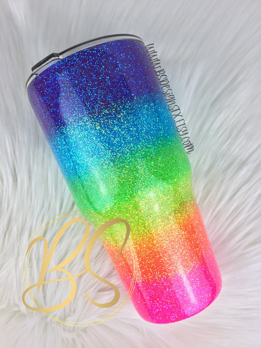 Neon Rainbow Ombre Glitter Tumbler, Epoxy Tumbler With Straw
