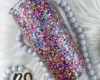 Rainbow Confetti Glitter Tumbler: Custom Epoxy Stainless Steel Cup