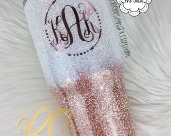 Rose Gold Glitter Ombre Tumbler: Personalized Epoxy Cup