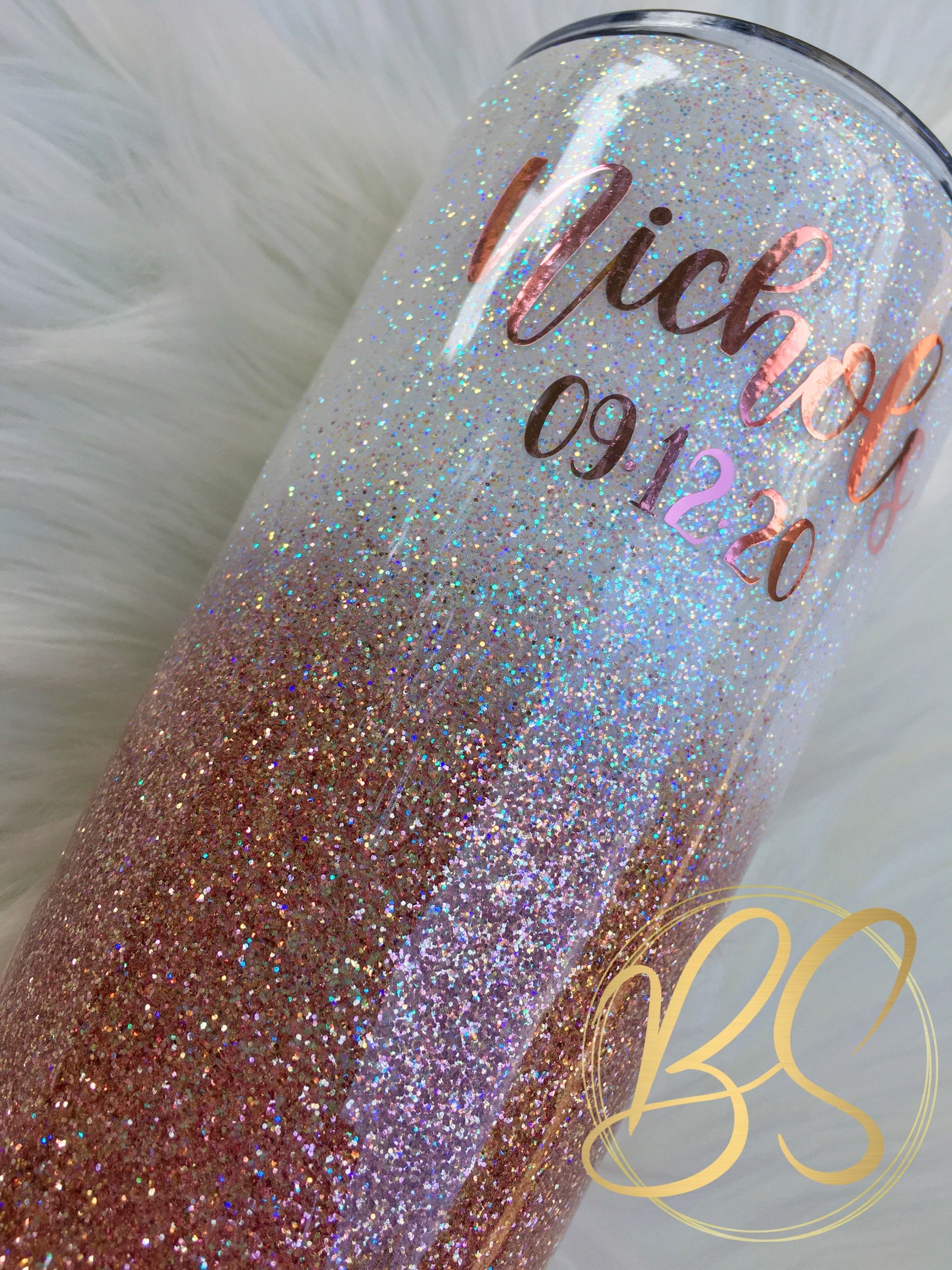 Rose Gold Glitter Tumbler Personalized Tumbler White and | Etsy