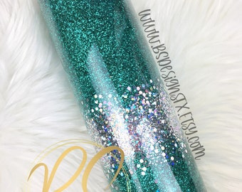 Green Glitter Tumbler: Personalized Ombré Stainless Steel Cup