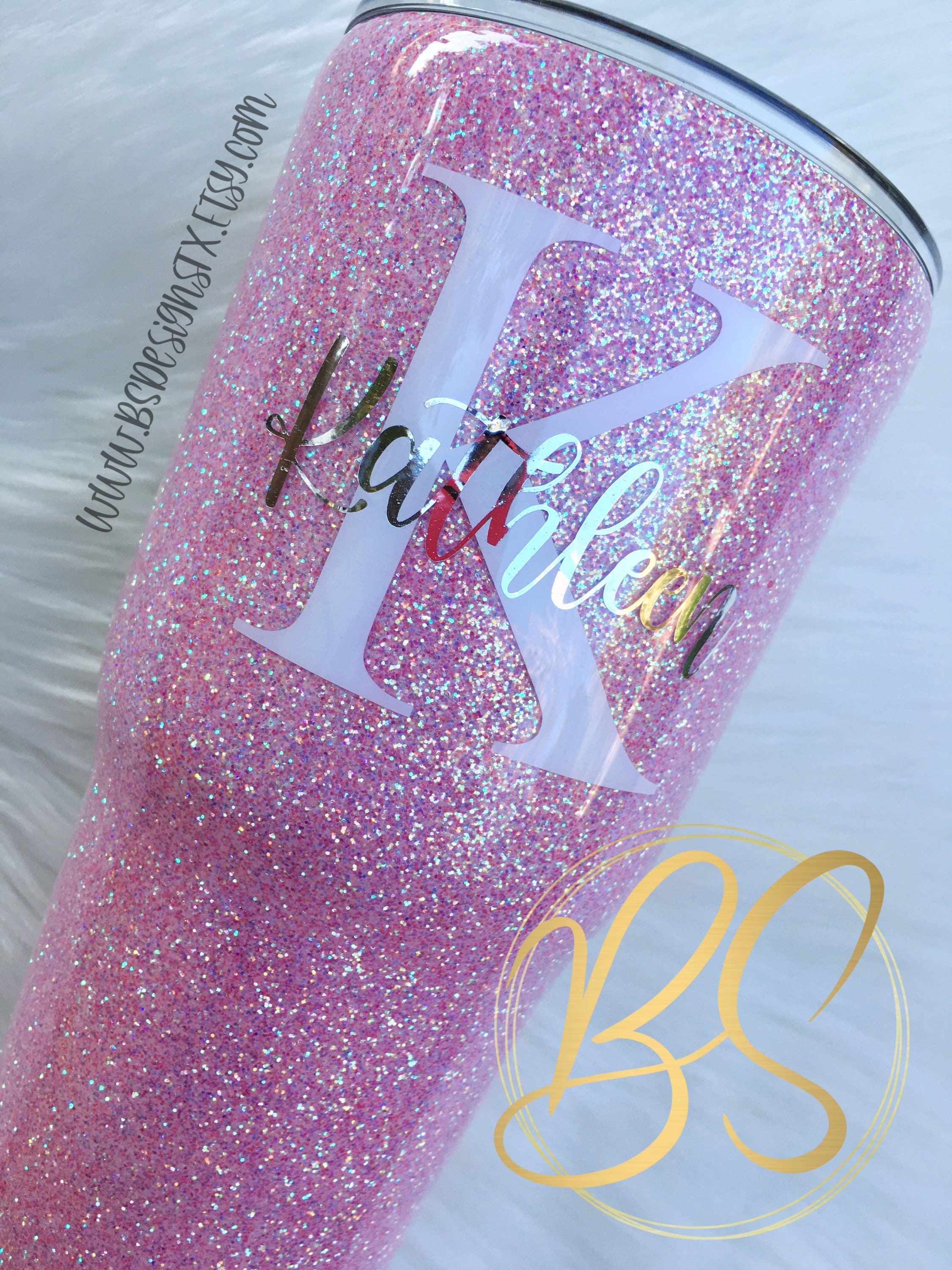 Pink Glitter Tumbler Personalize Tumbler Tumbler With Straw Etsy