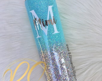 Teal & Silver Glitter Tumbler: Personalized Sparkly Cup with Straw