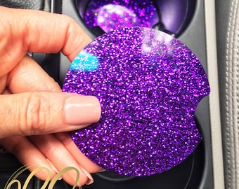 Purple Glitter Car Coasters: Sparkly Car Decor - BS Designs TX